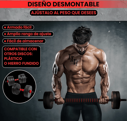 Desafío 20K Set de Mancuernas Y Barra Armable